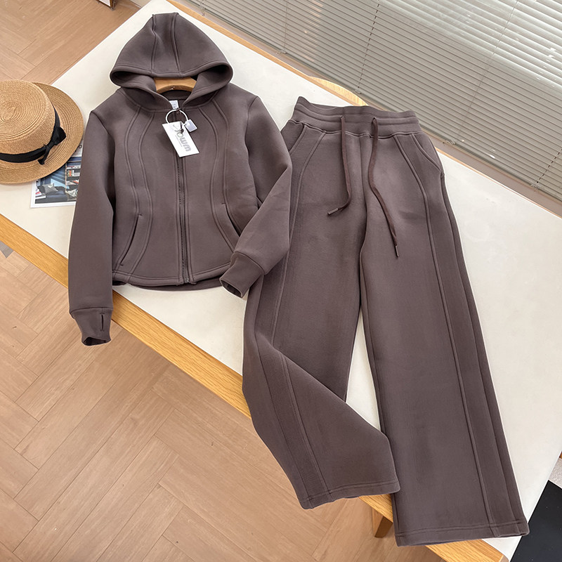 三代新款！防风锁温连帽显瘦慕斯绒长袖卫衣弯刀裤女运动套装M505,淘宝优惠券,粉丝福利购,淘宝优惠卷