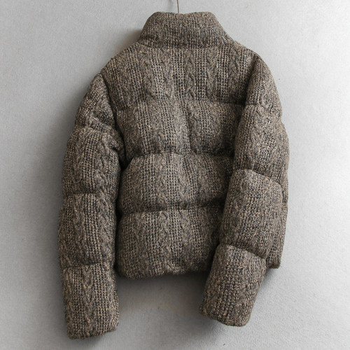 八股编针织绞花立领加厚保暖夹克外套长袖口袋女装棉衣棉服Q457 - 图0