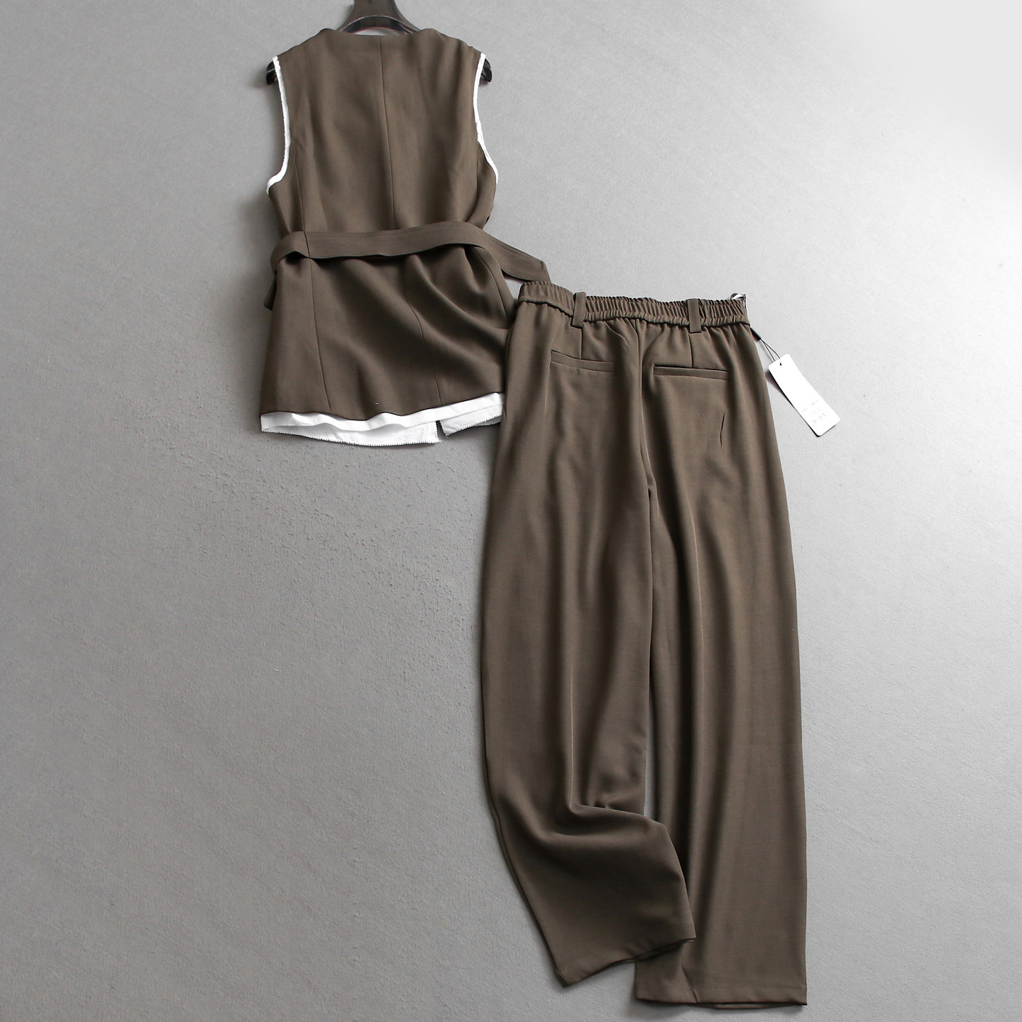 纯色系带无领西装马夹可配一整套穿搭垂感阔腿裤女装两件套装V375,淘宝优惠券,粉丝福利购,淘宝优惠卷