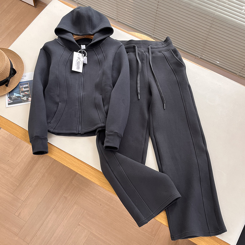 三代新款！防风锁温连帽显瘦慕斯绒长袖卫衣弯刀裤女运动套装M505,淘宝优惠券,粉丝福利购,淘宝优惠卷