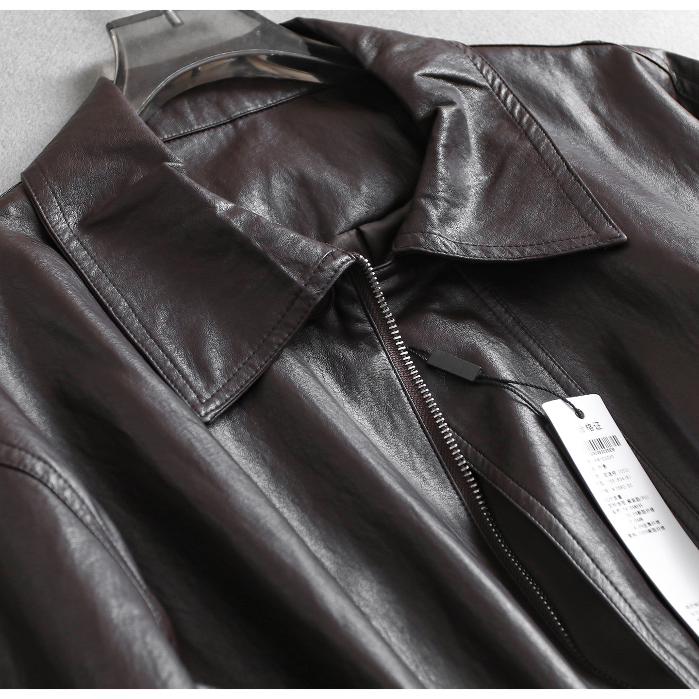 纯色宽松显瘦抽褶收腰翻领中长款2025秋季新款长袖外套女皮衣B142,淘宝优惠券,粉丝福利购,淘宝优惠卷