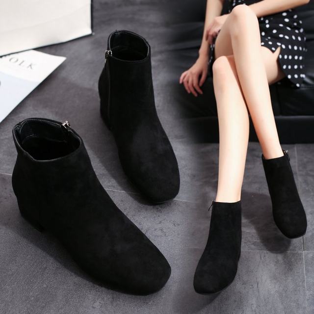 2019 new autumn medium heel thick heel suede women's shoes