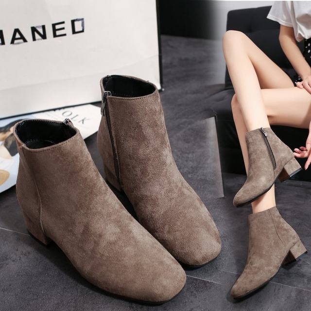 2019 new autumn medium heel thick heel suede women's shoes