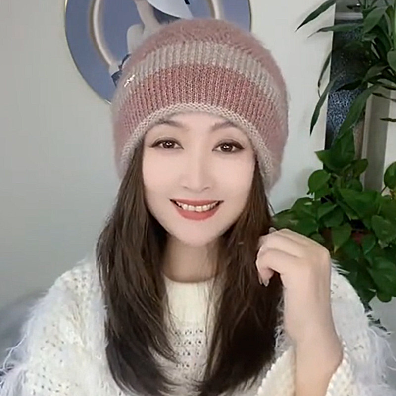 洋气帽子女冬季保暖护耳2025新款时尚中老年妈妈包头帽针织毛线帽