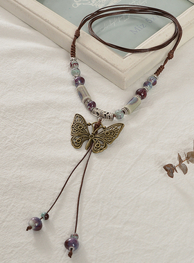 复古链项链配饰棉麻女生民族风