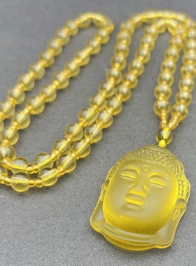 磨砂黄水晶佛头毛衣链