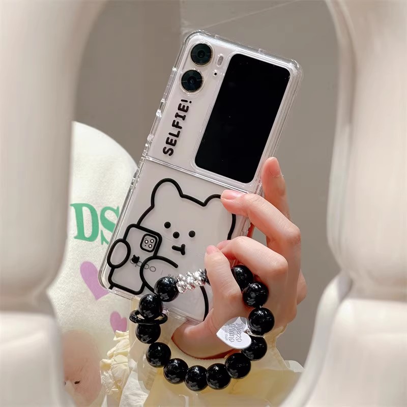 ins可爱卡通简约线条小熊适用OPPOFindN3Flip手机壳新款oppoN2Flip全包防摔n3flip防摔小折叠屏保护套手链女 - 图2