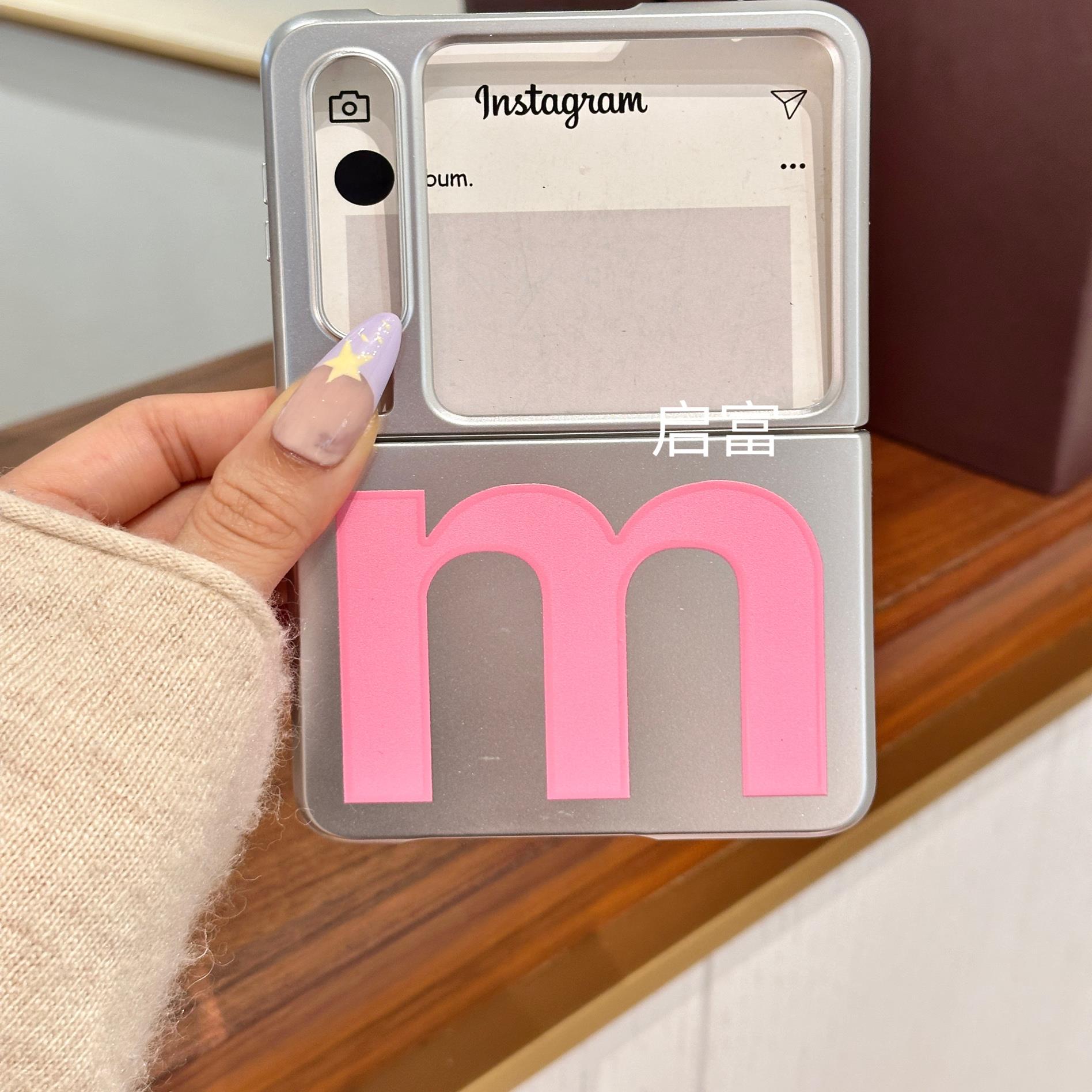 适用华为purax手机壳pockte2韩国ins粉色少女M字三星zflip6/5折叠屏小米MIXFlip2手机壳OPPOFindN3Flip保护套 - 图1