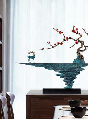 新中式铜鹿摆件轻奢高档客厅玄关