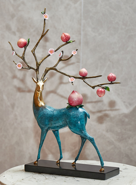 新中式寿桃梅花鹿高档送礼摆件