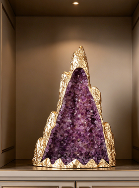 高档招财紫水晶金山摆件送老板