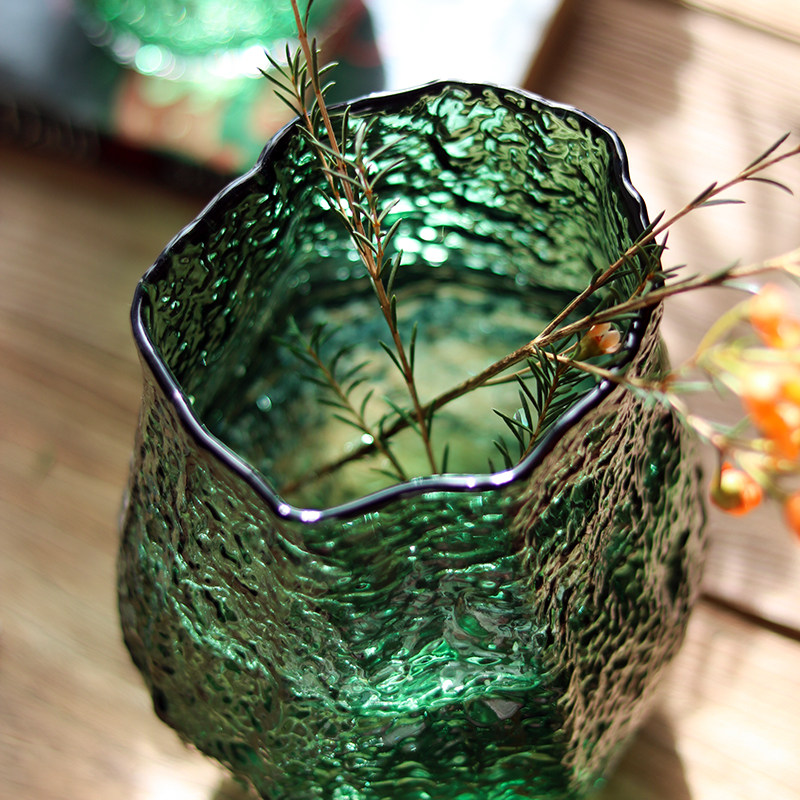 不规则玻璃花瓶绿色透明插花瓶子ins风小花器茶几餐桌清新摆件,淘宝优惠券,粉丝福利购,淘宝优惠卷