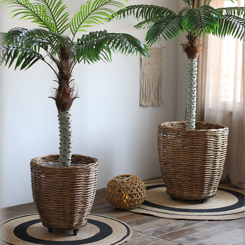 手工柳编花篮落地大花盆可移动带滚轮虎皮兰发财树植物盆栽软装饰,淘宝优惠券,粉丝福利购,淘宝优惠卷