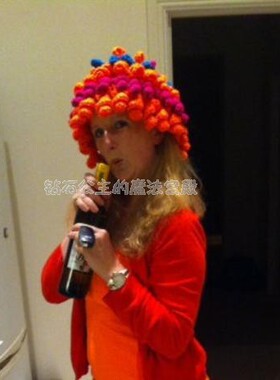 彩色卷毛假发恶搞风手工针织帽子
