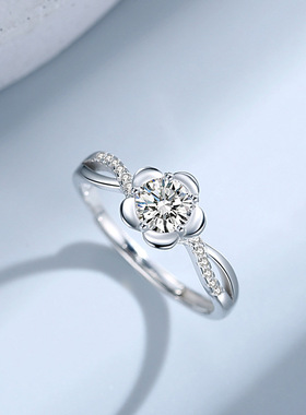 纯银S925桃花女戒指镶钻花朵韩式轻奢食指戒日韩风设计感时尚