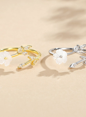 韩版小清新花朵戒指女925银时尚花卉树叶女戒纯银手饰ins饰品批发