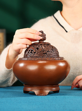 紫铜香炉铜熏香炉仿古铜炉三件套 香道用具家居装饰摆件