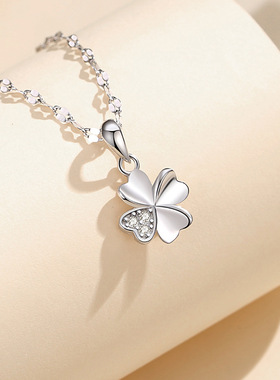 S999足银2024爆款幸运四叶草项链纯银气质吊坠女锁骨链银饰批发