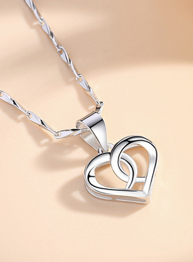 盛利s999纯银心形项链女韩版时尚爱心交织吊坠纯银项饰厂家直销