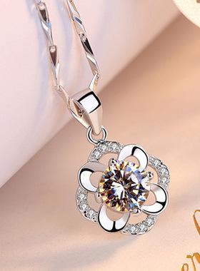 韩版S999幸运四叶草吊坠 女纯银四瓣花项链简约日韩送女友厂家批