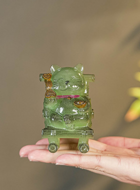 创意招财猫茶宠可养茶玩茶台饰品摇椅老财茶具变色摆件礼品