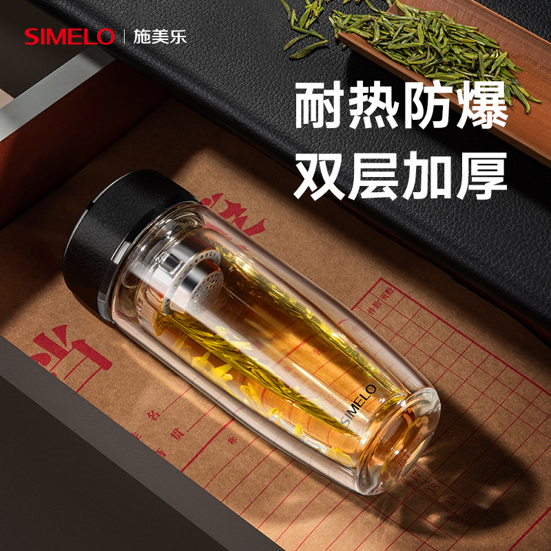 德国simelo双层隔热玻璃杯高档泡茶大容量高硼硅透明茶杯水杯商用 - 图0