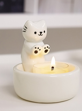 可爱烤手小猫陶瓷香薰烛台摆件