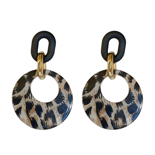 925银针秋冬豹纹几何圆圈耳环女欧美复古百搭时尚耳圈个性耳饰潮