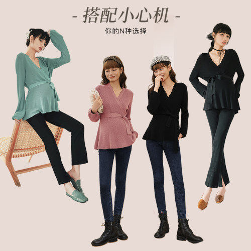 BELLYWEAR孕妇装打底衫春季灯笼袖修身收腰超弹宽松大码针织上衣 - 图2