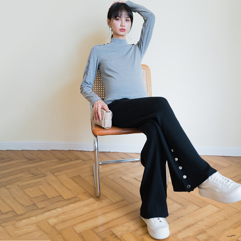 BELLYWEAR孕妇针织阔腿裤时尚宽松显瘦竖坑条纹理直筒拖地裤秋装,淘宝优惠券,粉丝福利购,淘宝优惠卷