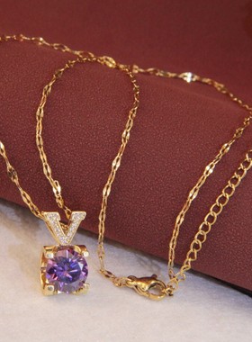 锆石钛钢女短款锁骨链