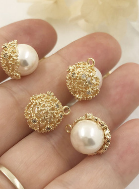 吊坠镂空镶锆石铜镀真金贝壳吊坠