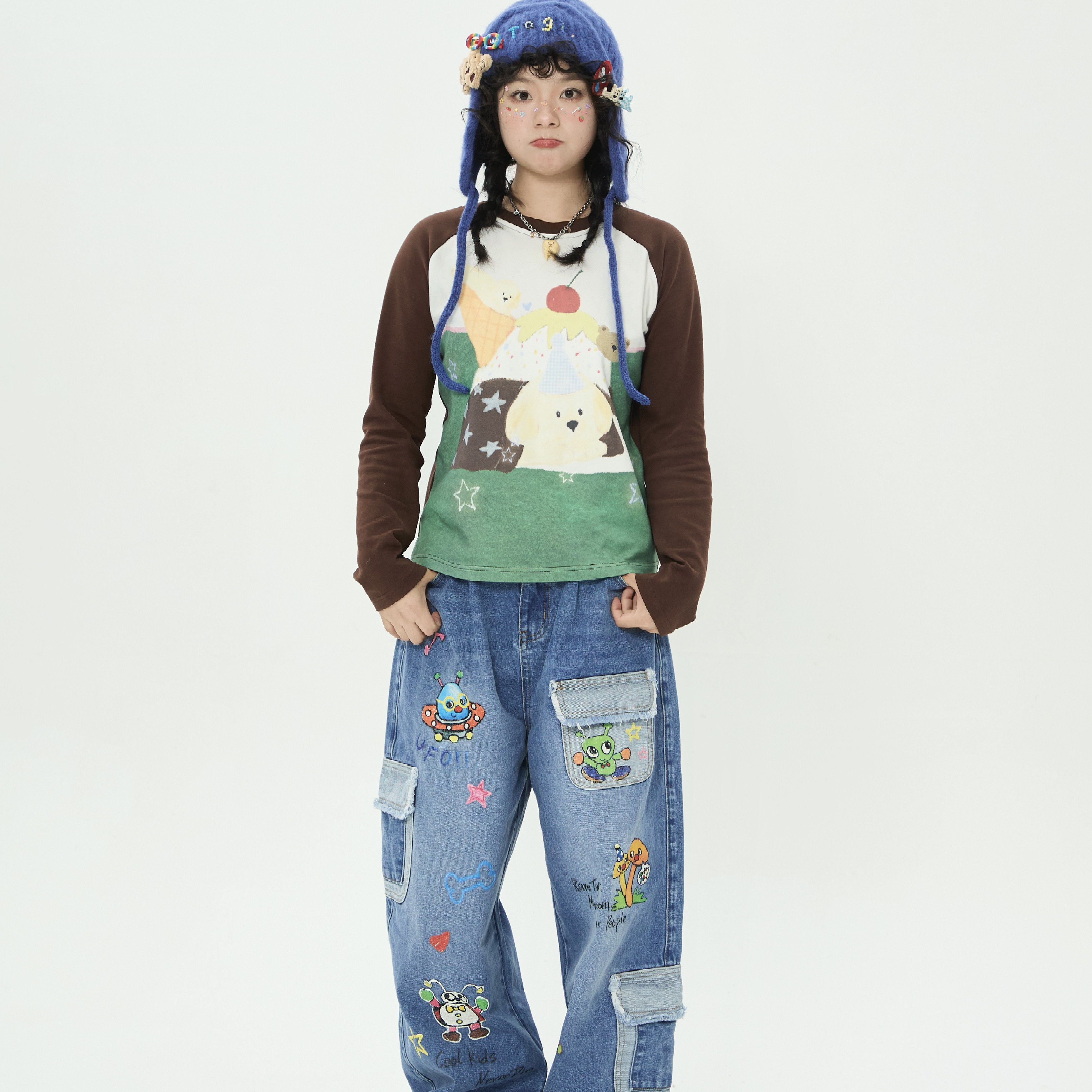 Robootoo原创插画艺术家联名童趣可爱修身亲肤百搭打底长袖T恤,淘宝优惠券,粉丝福利购,淘宝优惠卷