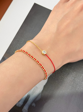 欧美编织红绳锆石混合材质手链女