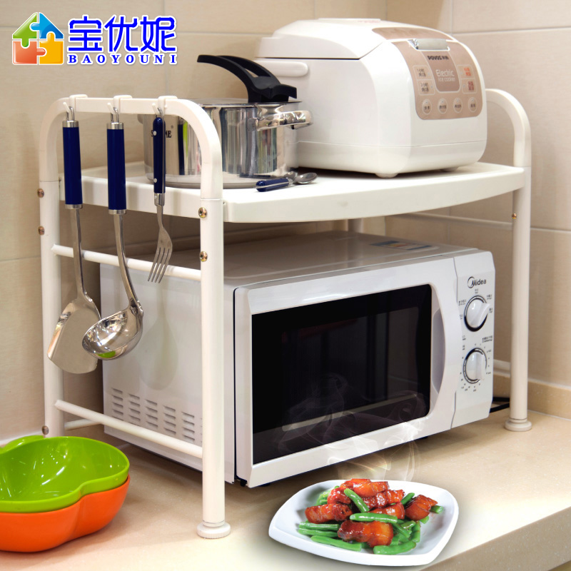 寶優妮微波爐置物架2層廚房用品收納架檯面電飯鍋架子雙層烤箱架