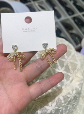 韩式新款蕾丝蝴蝶结丝带耳环女简约时尚气质百搭甜美精致耳钉耳饰
