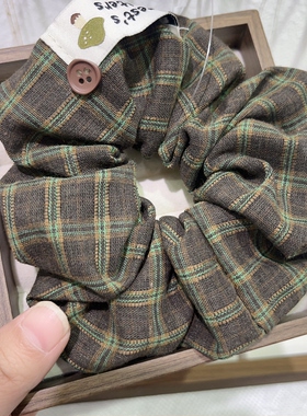 秋冬新款格纹包边大肠发圈韩系少女甜美学院风百搭减龄发绳发饰女