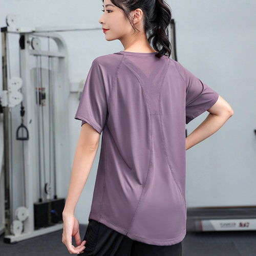 夏季胖mm大码健身瑜伽服跑步运动上衣女200斤训练短袖t恤晨跑套装 - 图0