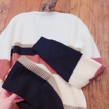 rom2 Japanese retro Mori ບຸກຄະລິກກະພາບສາວ stripes, preppy style thickened sweater knitted, lazy style cardigan jacket