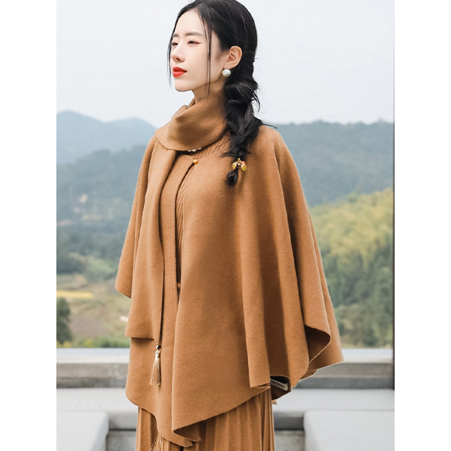 Retro Diary 100 Wool Autumn and Winter New Solid Color Warm Top Cape Jacket 23GM023