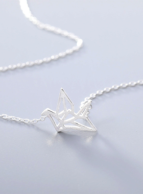 925纯银千纸鹤项链女小众设计