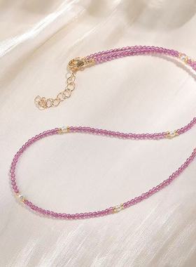 天然彩色碧玺白水晶石英岩石项链