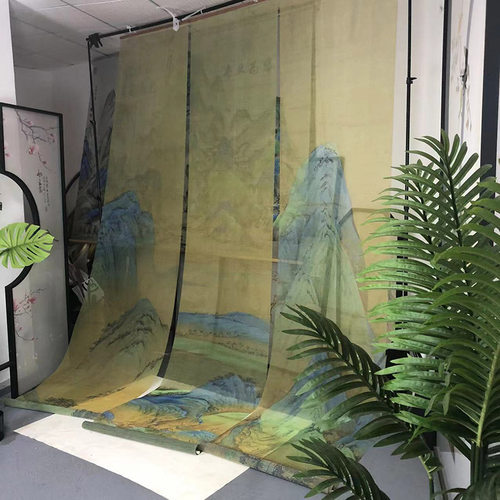 定制超大幅宽不虚边双面半透明纱布画画心屏风软帘卷挂帘婚礼美陈 - 图1