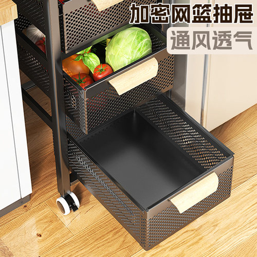 厨房夹缝置物架落地多层超窄冰箱带轮果蔬收纳篮家用多功能小推车 - 图3