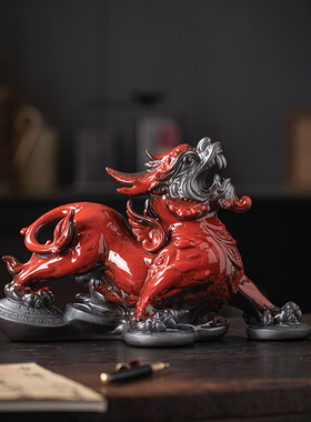 中式陶瓷貔貅招财摆件一对