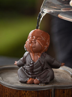 中式禅意紫砂可爱小和尚摆件