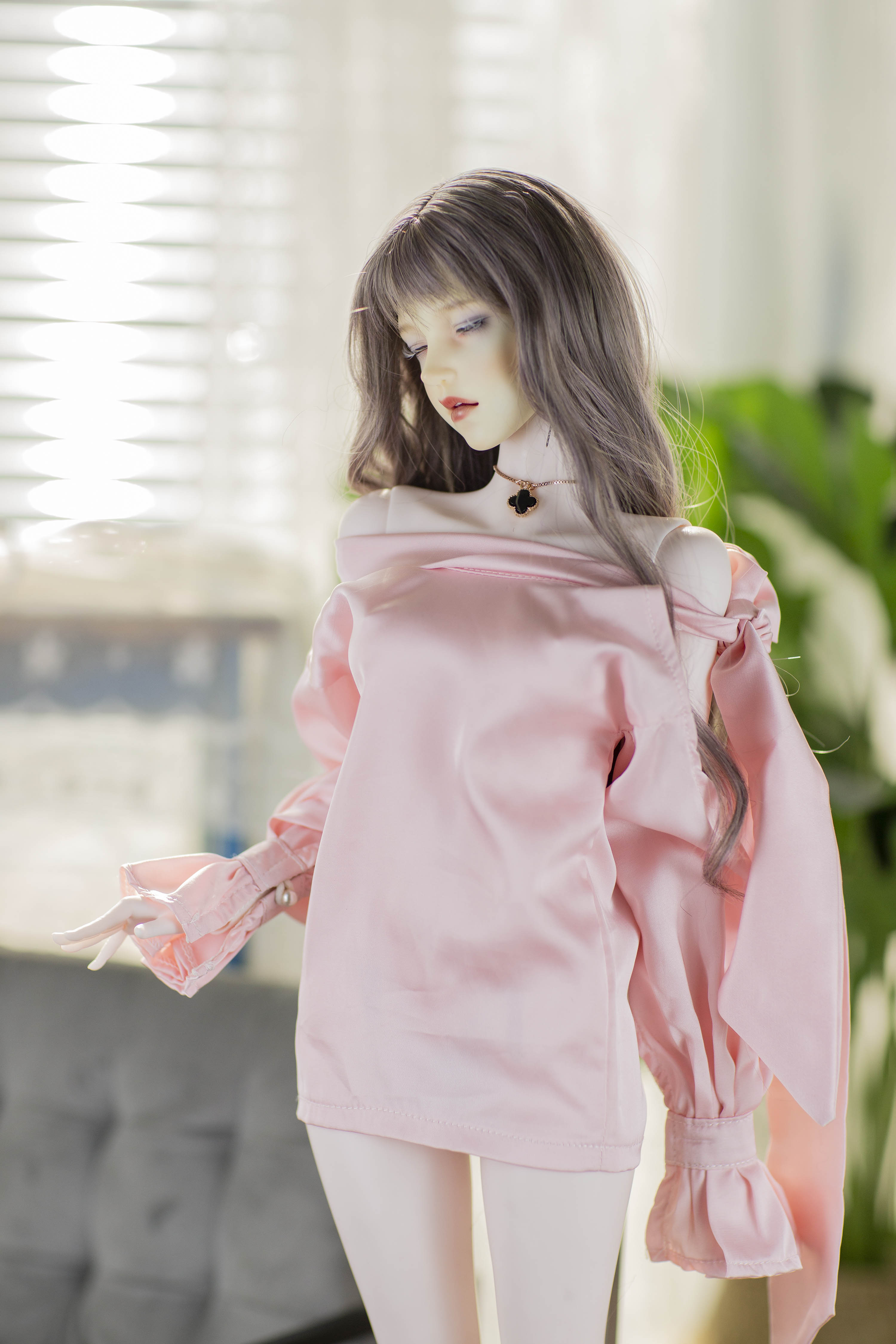 BJD/sd/dd/msd/id75/咪咪兔粉色露肩娃衣上衣甜美蝴蝶结打结上衣 - 图1