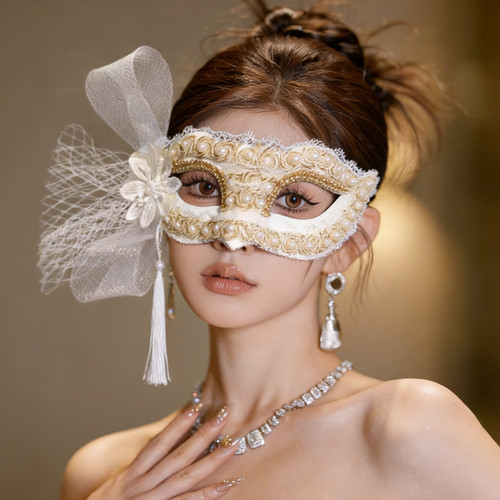 假面舞会意大利白色羽毛蕾丝面具公主女派对聚会黑色万圣节圣诞节 - 图2