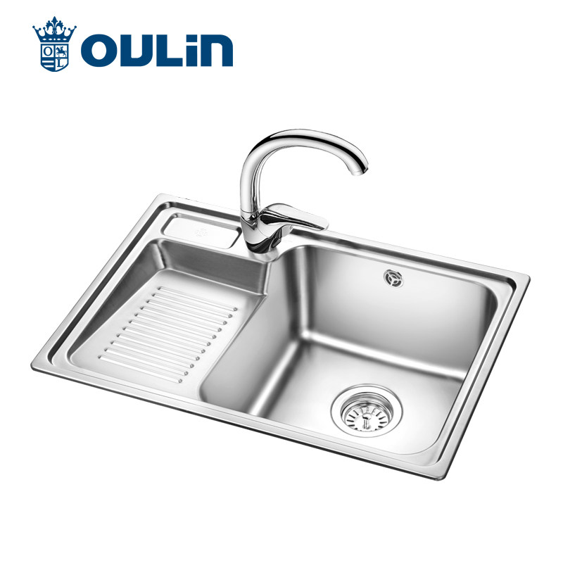 欧琳304不锈钢水槽单槽厨房洗衣盆水池 阳台带搓衣板洗衣池洗衣槽