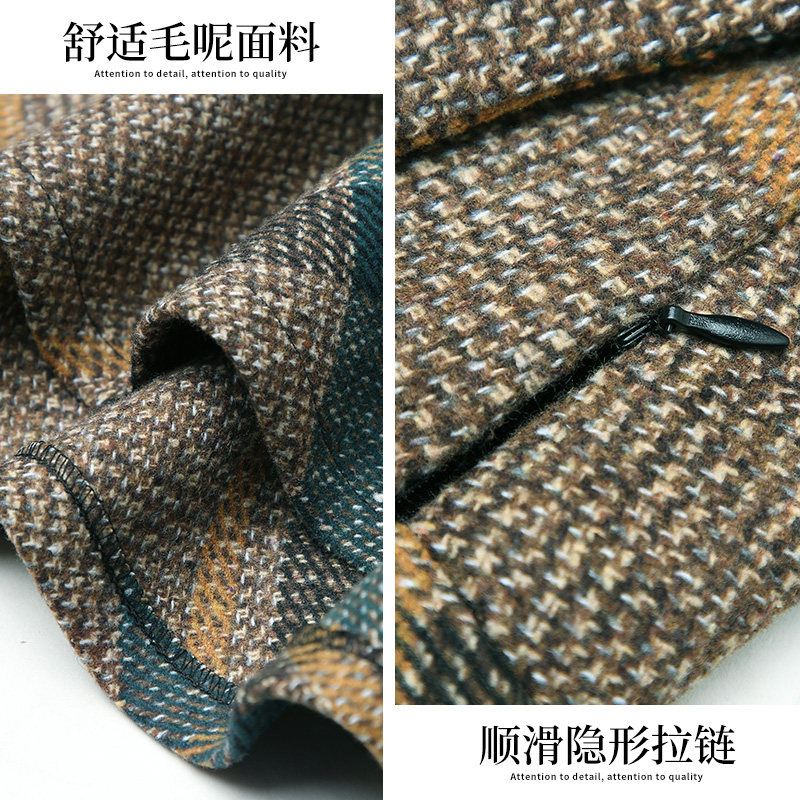 气质方格裙子大摆长裙毛呢半身裙 都孜妮半身裙